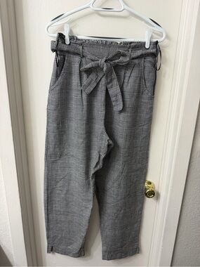 Angie Gray Plaid Paperbag Waist Trousers with Self Tie
